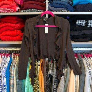 Vie Vie brown ruffled long sleeve open front cardigan size XS